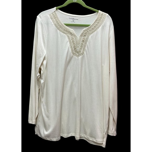 Croft & Barrow‎ Woman's 2X Embroidered Long Sleeve Top V Neck - Picture 1 of 10